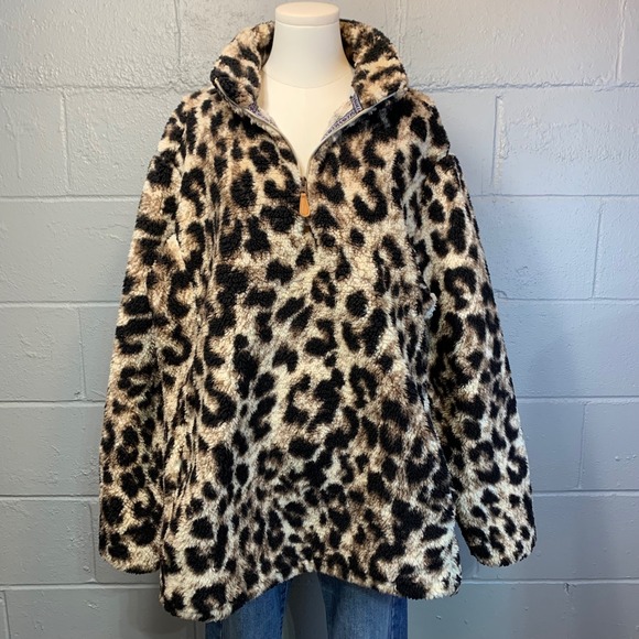 Filly Flair Leopard Print Sherpa Fleece Quarter Zip Pullover XXL Women's - Picture 2 of 8